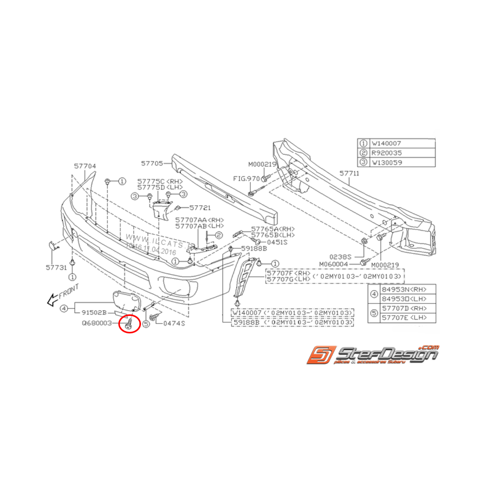 Vis pare choc avant STI 01-02 Vis pare choc avant STI 01-02