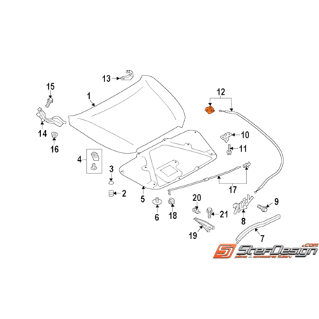 Support poignée d'ouverture capot WRX/STI 08-11