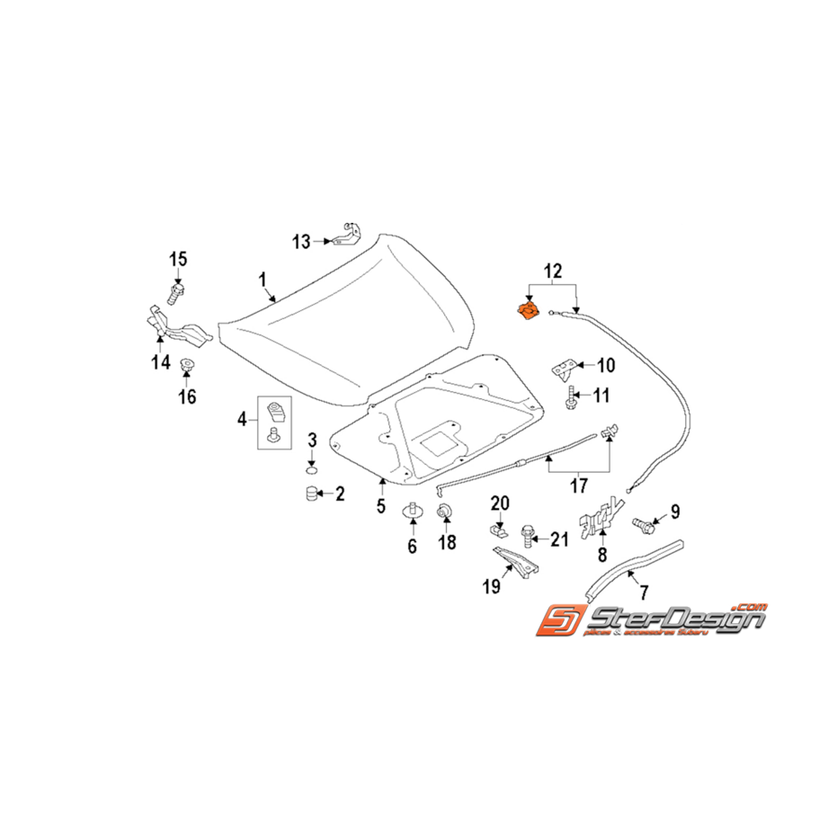 Support poignée d'ouverture capot WRX/STI 08-11 Support poignée d'ouverture capot WRX/STI 08-11