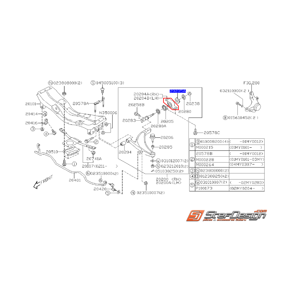 Silent bloc triangle arrière STI 01-02 et P1