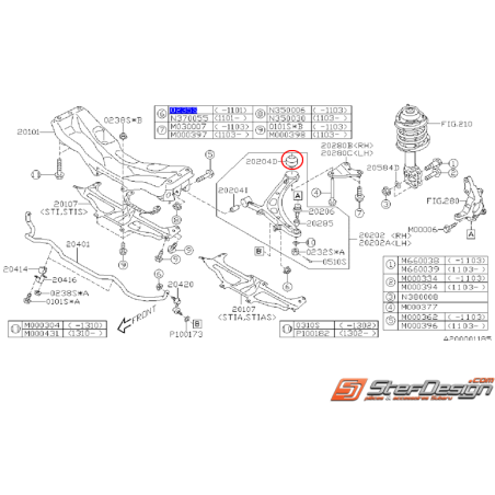 Silent bloc triangle arrière subaru STI 11-14