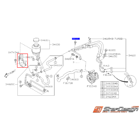 Support réservoir pompe de direction SUBARU WRX/STI 01-07