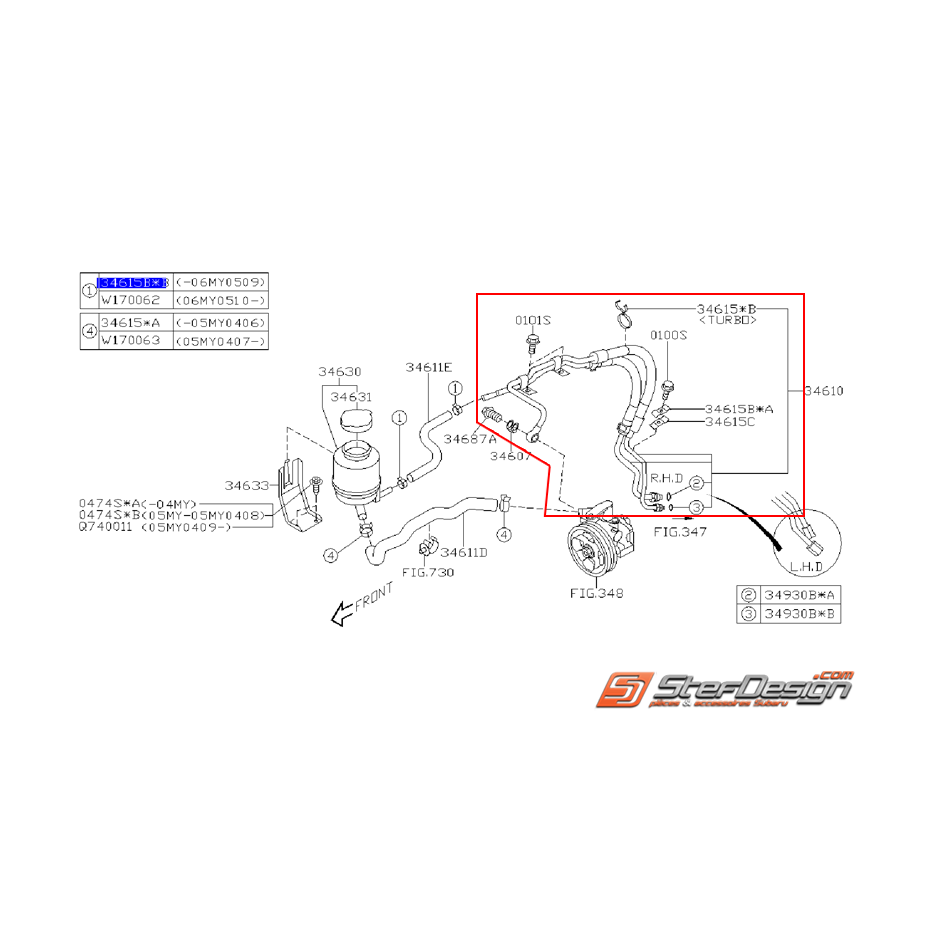 Tuyaux de direction assistée subaru WRX/STI 01-02